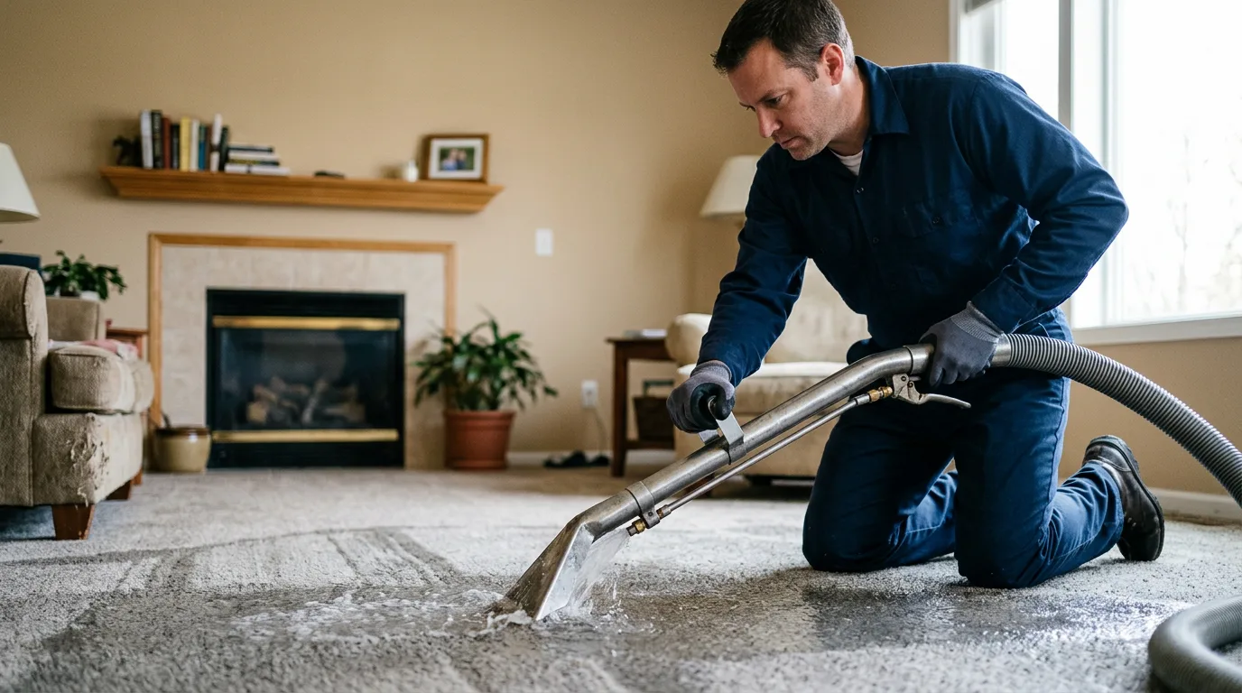 Water damage restoration technician working near Manchester, IL